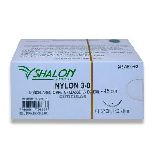 Imagem do produto Fio De Sutura Nylon Com 24 Shalon Fio De Sutura Nylon N 3-0 Com Agulha 2,0Cm Com 24 Shalon