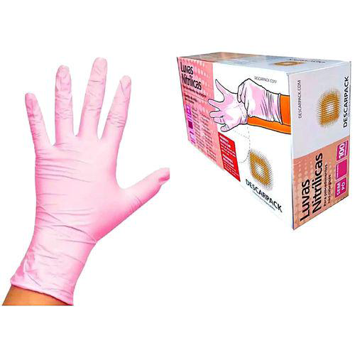 Imagem do produto Luva Nitrílica Descarpack Rosa Sem Pó Tamanho M Caixa Com 100 Unidades