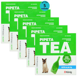Imagem do produto Pipeta Tea 0,5 Ml Antiparasitário Contra Pulgas Para Gatos De Até 4 Kg König Kit Com 5