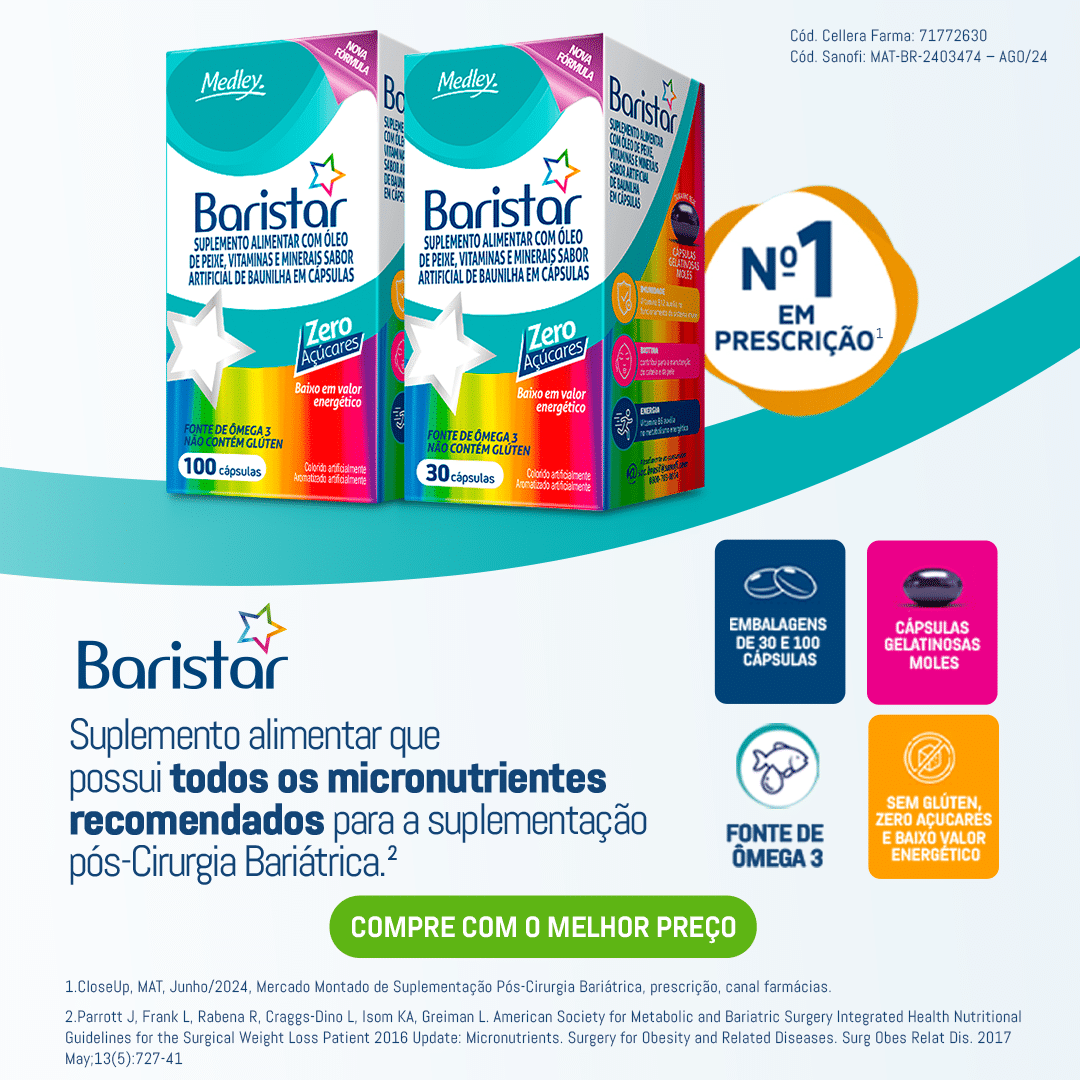 Baristar é o suplemento alimentar com todos os micronutrientes recomendados para suplementação pós cirugia bariátrica. Ache com o menor preço.