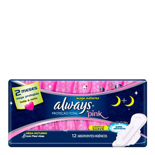 Absorvente - Always Mega Noturno Pink Com Abas Com 12 Unidades