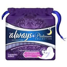 Absorvente Always Platinum Ultra Fino Noturno - Com Abas Com 8 Unidades