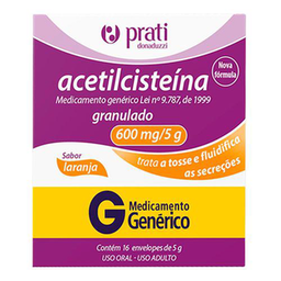 Acetilcisteína 600Mg/5G - 16 Envelopes Com 5G De Granulado De Uso Oral Prati Donaduzzi Genérico