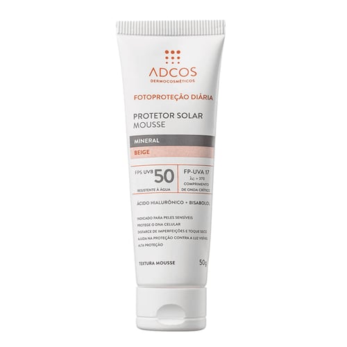 Protetor Solar Facial Adcos Mousse Mineral Beige FPS50 50G