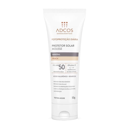 Protetor Solar Facial Adcos Mousse Mineral Peach FPS50 50G