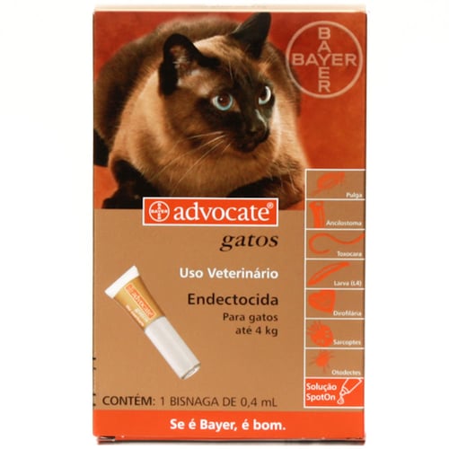 Advocate gatos para gatos até 4kg pipeta com 0,4ml .