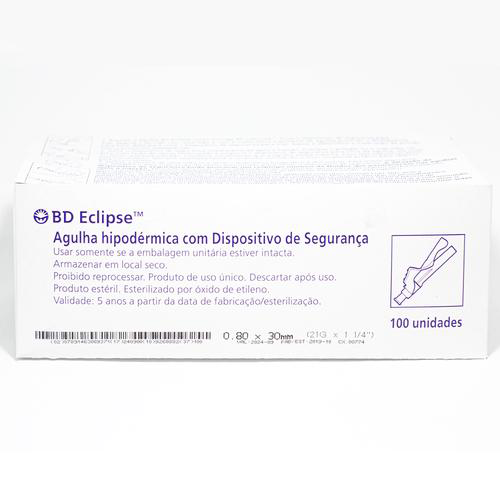 Imagem do produto Agulha Hipodérmica Com Dispositivo De Segurança 30 X 0.80 Mm 21G 1 1/4 Com 100 Unidades Verde Bd Eclipse