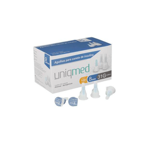 Agulha Para Caneta De Insulina Uniqmed 31G 8Mm Com 100 Unidades