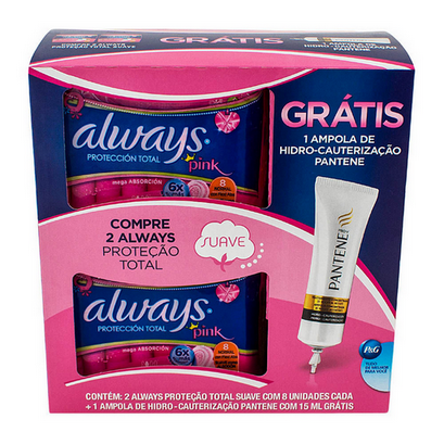 Always Kit 2 Absorvente Malha Seca Com Abas 8 Unidades Cada Gratis Pantene Ampola Hidrocauterizaca