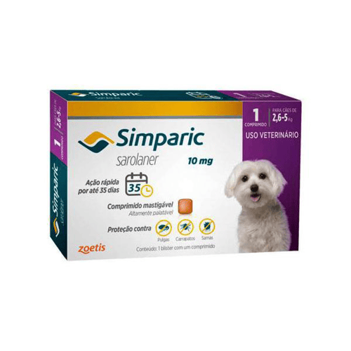 Antipulga Simparic Para Cães De 2,6 A 5Kg 10Mg