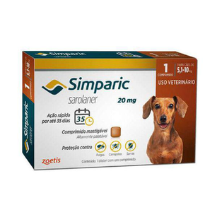 Antipulga Simparic Para Cães De 5,1 A 10Kg 20Mg