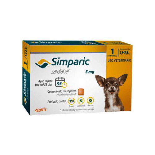 Antipulgas Simparic Para Cães De 1,3 A 2,6Kg 5Mg Antipulga Simparic Para Cães De 1,3 A 2,6Kg 5Mg