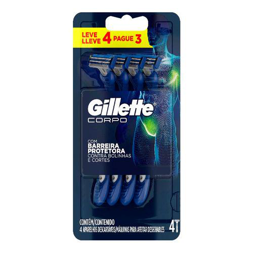 aparelho gillette corpo descartável 4 unidades