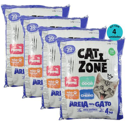 Areia Higiênica Sanitária Para Gatos Cat Zone 4Kg Controle De Odor Kit C/ 4