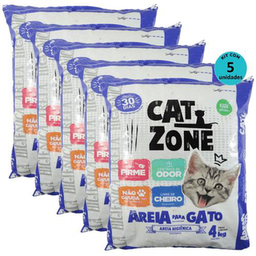 Areia Higiênica Sanitária Para Gatos Cat Zone 4Kg Controle De Odor Kit C/ 5