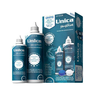 Imagem do produto AVIZOR UNICA SENSITIVE SOLUÇÃO MULTIPROPÓSITO PARA LENTES DE CONTATO GELATINOSAS E SILICONE HIDROGEL 350ML + GRÁTIS 120ML + ESTOJO PARA LENTES