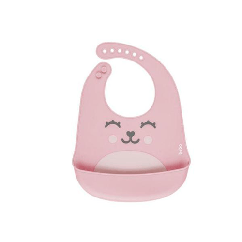 babador de silicone com pega migalhas gumy buba rosa