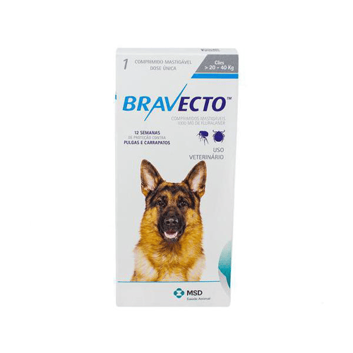 bravecto contra pulgas e carrapatos para cães entre 20 e 40kg com 1 comprimido mastigável