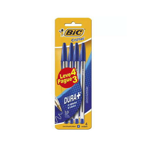 Imagem do produto Caneta Bic Cristal Azul Dura+ Com 4 Unidades