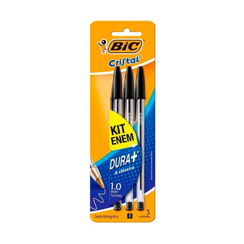 Imagem do produto Caneta Bic Cristal Preta Dura+ Com 3 Unidades Caneta Bic Cristal Pretal Dura+ Com 3 Unidades