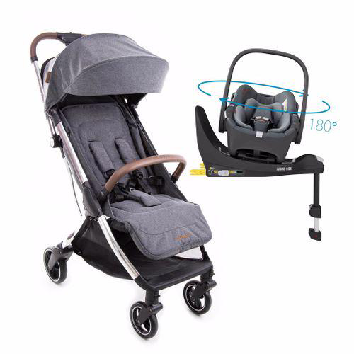 Carrinho Com Bebê Conforto Travel System Eva Luxe Trio Com Giro 360° E Isofix Maxicosi Twilic Grey