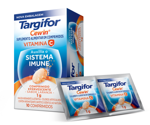 Vitamina C Targifor Cewin 1G Laranja Sem Açúcar - 10 Comprimidos Efervescente