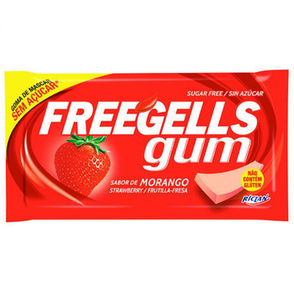 Chiclete Freegells Gum Sem Açúcar Morango, 1 Unidade Com 8G