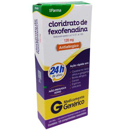 Imagem do produto Cloridrato De Fexofenadina 120Mg 10 Comprimidos Revestidos Onefarma - 1Farma Genérico