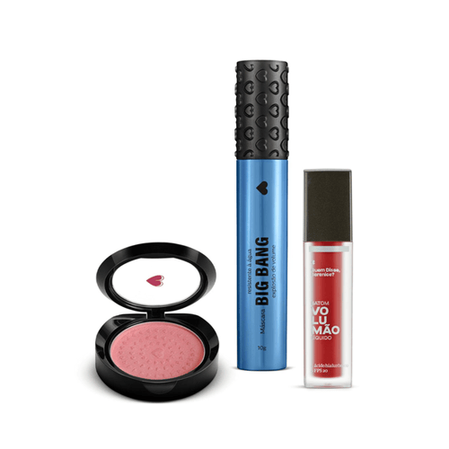 Imagem do produto Combo Make Dos Sonhos: Máscara De Cílios Big Bang Resistente À Água + Blush Compacto Rosita + Batom Líquido Volumão Morangoli Quem Disse, Berenice