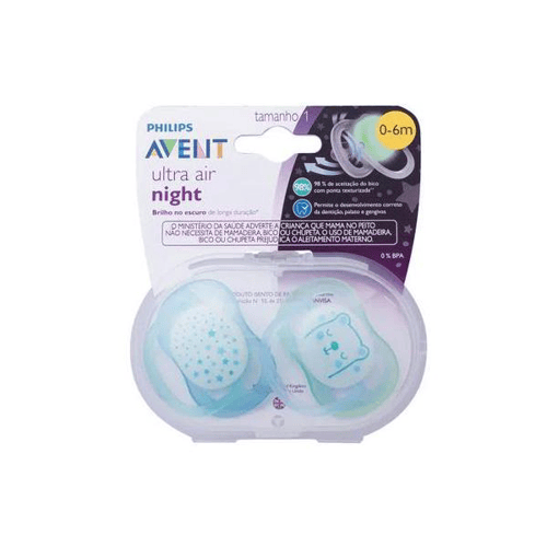 Conjunto Com 2 Chupetas Ultra Air Night Bico De Silicone 0 A 6 Meses Azul Philips Avent