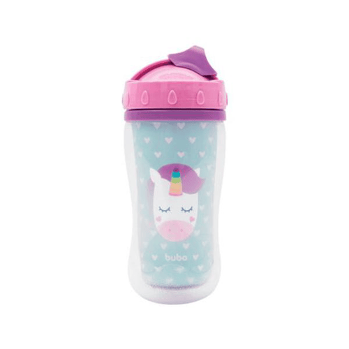 Copo Buba Parede Dupla Com Canudo Animal Fun Unicórnio 320Ml