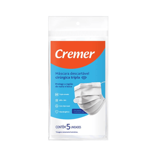 Imagem do produto Creme Máscara Descartável Tripla Proteção Com Elástico Branca Com 5