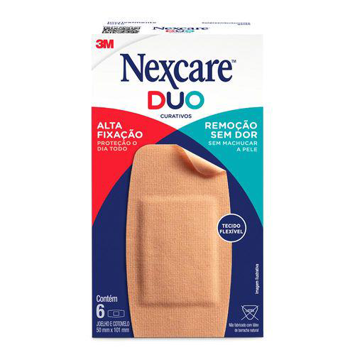 Curativo Nexcare Duo Para Joelho E Cotovelo 6 Unidades 50 Mm X 101 Mm