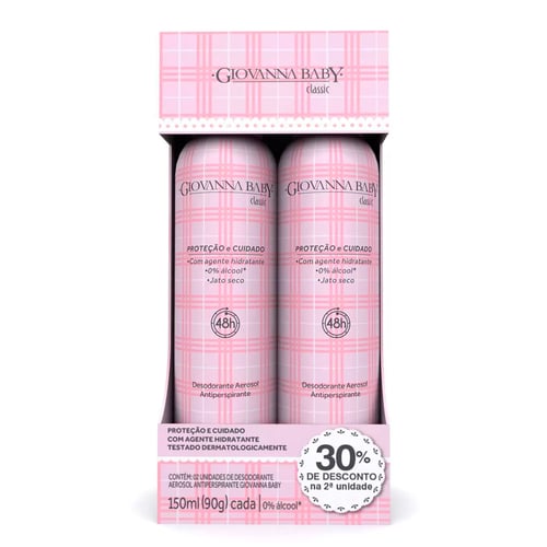 Desodorante Giovanna Baby Classic Jato Seco Aerossol Antiperspirante 48H Com 2 Unidades De 150Ml Cada