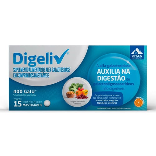 Digeliv 400Fcc Com 15 Comprimidos Mastigáveis Sabor Laranja