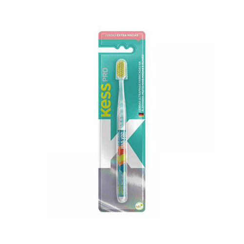 Escova Dental Kess Pro Clear Extra Macia Cores Sortidas 1 Unidade + Capa Protetora