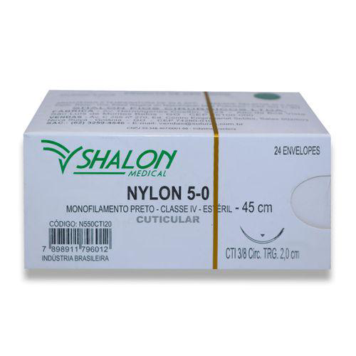 Fio De Sutura Nylon 50 C/ Agulha 3/8 Triangular Cx C/ 24 Und Shalon