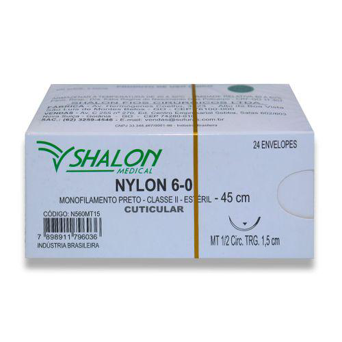 Fio De Sutura Nylon Com 24 Shalon Fio De Sutura Nylon N 60 Com Agulha 1,5Cm Com 24 Shalon