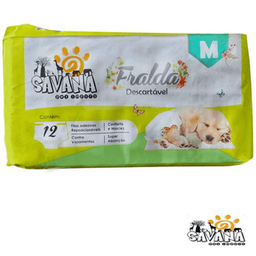 Fralda Descartável Higiênica P/ Cães Macho E Fêmea M C/ 12 Unid. Cintura Até 54Cm Savana Pet