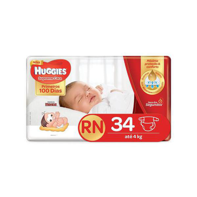 Fraldas Huggies Turma Da Mônica Supreme Care Rn 34Un.