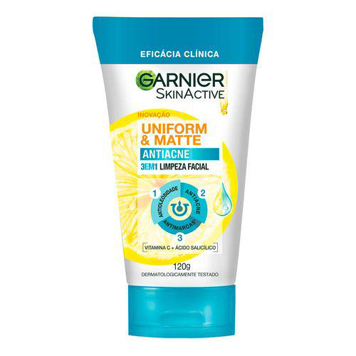 Gel De Limpeza Antiacne Garnier 3 Em 1 Uniform Matte 120G