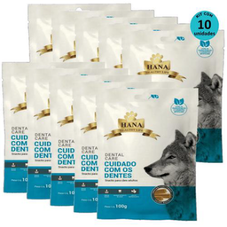 Kit 10 Snacks Hana Healthy Life Dental Care Cuidado C/ Os Dentes P/ Cães Adultos 100G