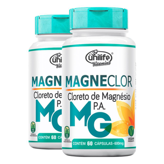 Imagem do produto Kit 2 Cloreto De Mag. Magneclor 600Mg Unilife 60 Cápsulas Cx.