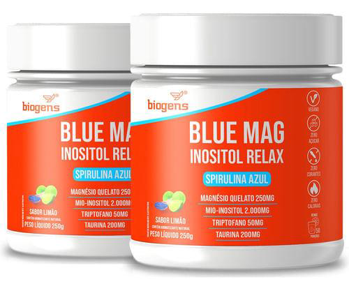 Kit 2X Blue Mag Inositol Relax, Spirulina Azul, 250G Biogens Limão