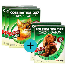 Kit 3 Coleiras Tea 327 König Gatos +2 Coleiras Tea Cães Médios