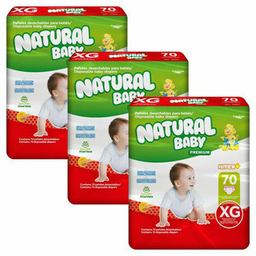 Kit 3 Fraldas Natural Baby Premium Hiper + Xg 70 Unidades