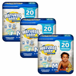 Kit 3 Fraldas Natural Baby Premium Jumbinho M 20 Unidades