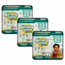 Kit 3 Fraldas Natural Baby Premium Jumbinho P 22 Unidades