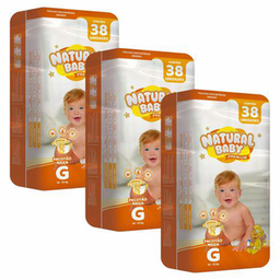 Kit 3 Fraldas Natural Baby Premium Mega Pacotão G 38 Unidades