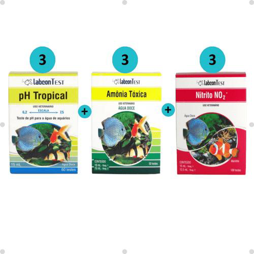 Kit 3 Labcon Ph Tropical 15Ml + 3Labcon Amônia Água Doce + 3Labcon Nitrito